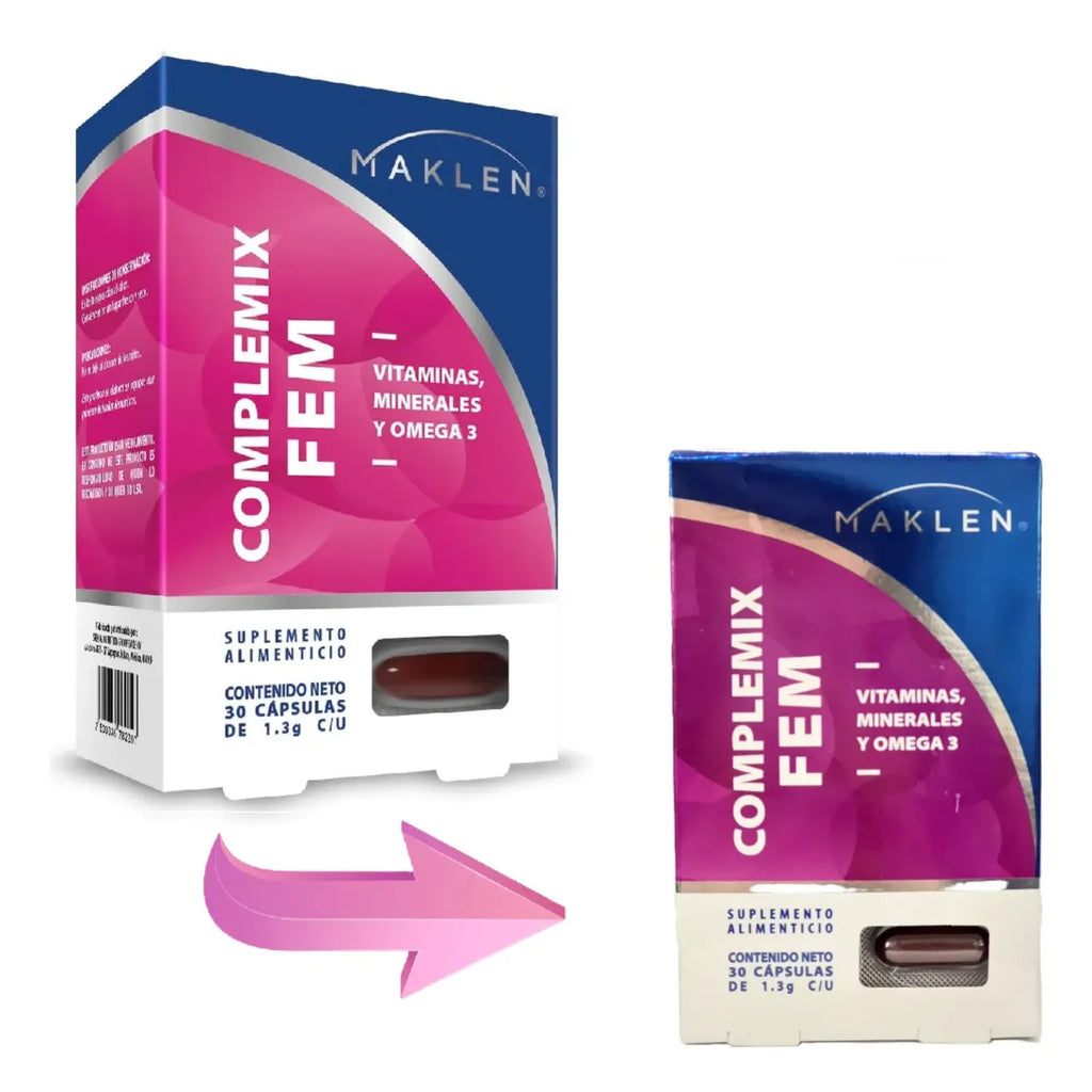 FEM MultiVit | Multivitaminico para Mujer con Omega 3 | 30 Capsulas Softgels | Complemix Fem Conjunto de Vitaminas, Minerales y Omega 3 para la Mujer | Maklen