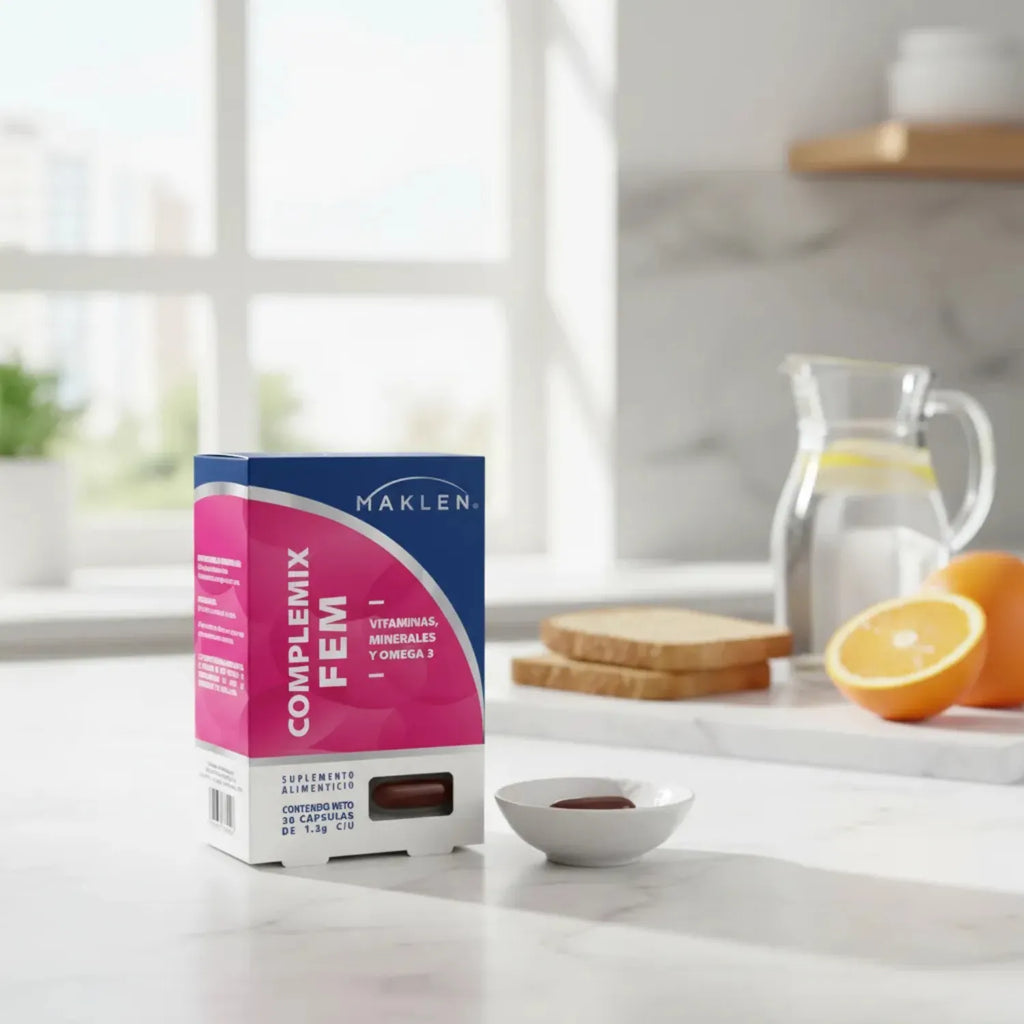 FEM MultiVit | Multivitaminico para Mujer con Omega 3 | 30 Capsulas Softgels | Complemix Fem Conjunto de Vitaminas, Minerales y Omega 3 para la Mujer | Maklen