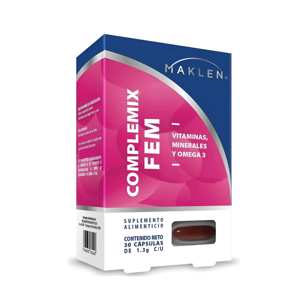 FEM MultiVit | Multivitaminico para Mujer con Omega 3 | 30 Capsulas Softgels | Complemix Fem Conjunto de Vitaminas, Minerales y Omega 3 para la Mujer | Maklen