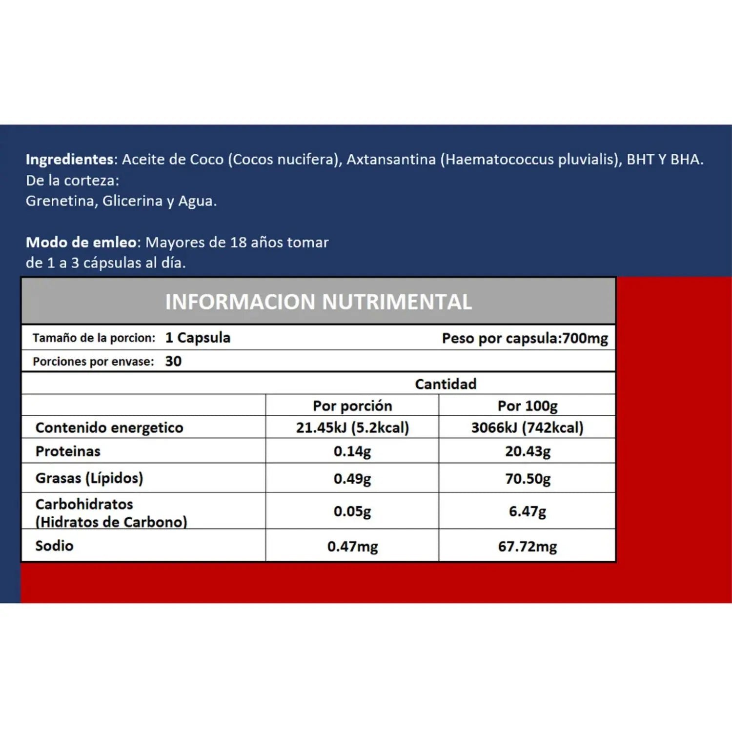 Naturagel Astaxantina + Aceite De Coco 700mg 30 Caps Sfn