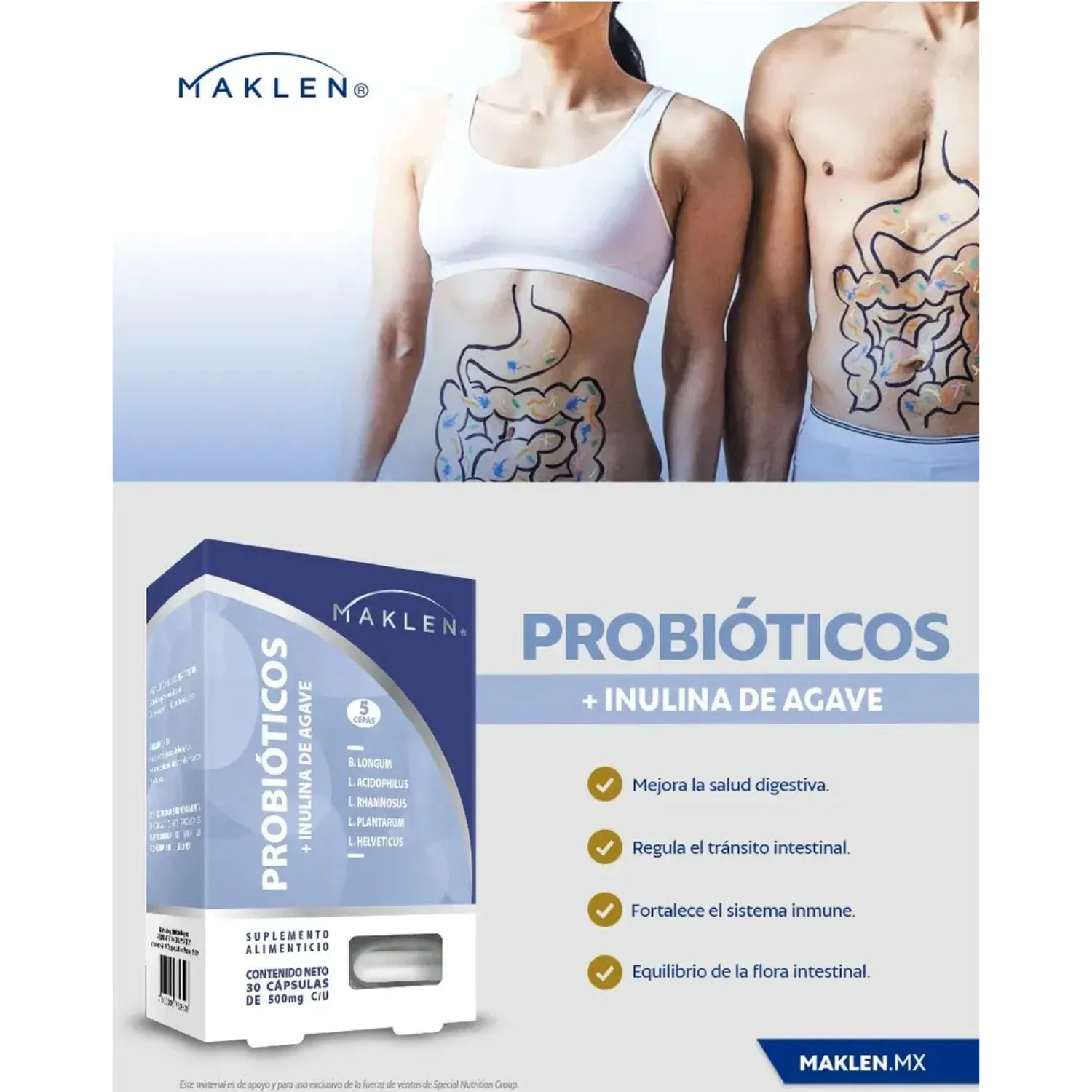 Maklen Probioticos con inulina de agave caja con 30 sofgel sfn