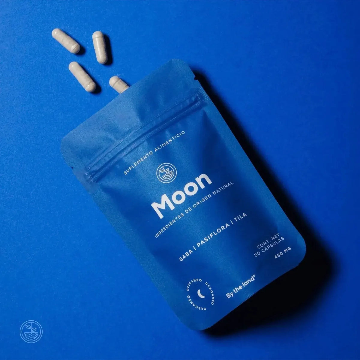 Moon By The Land Buen Descanso 30 Cápsulas | Apoyo para la relajación y el descanso | Con GABA, magnesio, pasiflora, tila y vitamina B6 | Fórmula de origen natural | Suplemento alimenticio