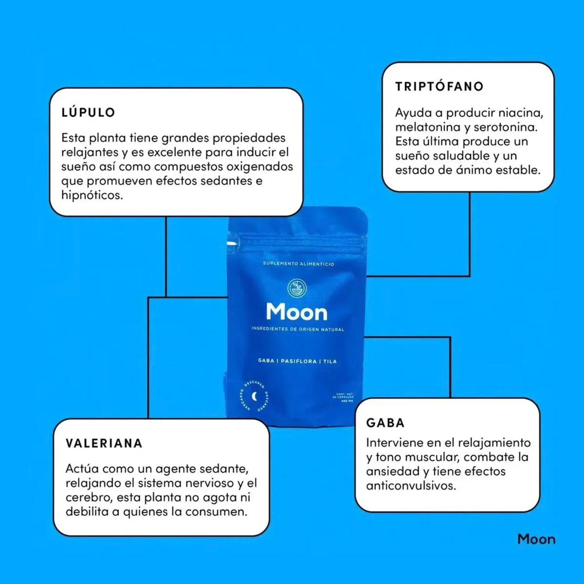 Moon By The Land Buen Descanso 30 Cápsulas | Apoyo para la relajación y el descanso | Con GABA, magnesio, pasiflora, tila y vitamina B6 | Fórmula de origen natural | Suplemento alimenticio