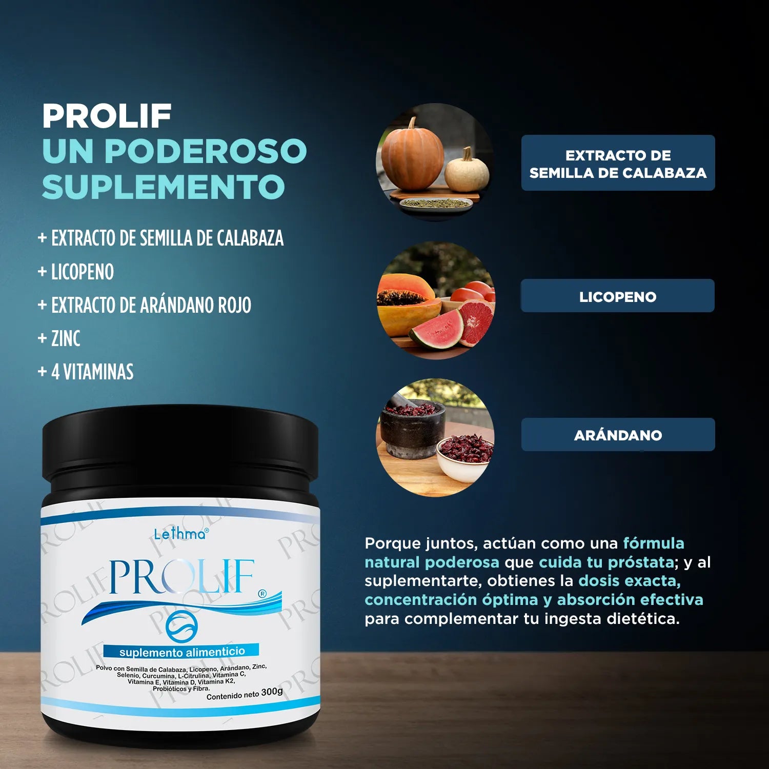 Lethma prolif suplemento para hombres con licopeno 300gr sfn