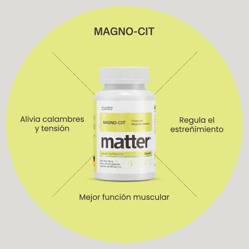 Matter Magno-Cit | Citrato de Magnesio Quelado | 120 Cápsulas | Bienestar Muscular y Nervioso | Suplemento Alimenticio