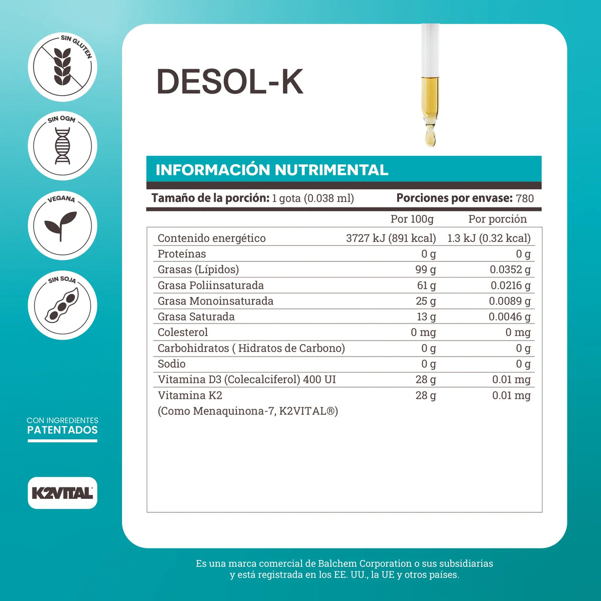 You Matter Desol-K  Vitamina D3 Y Vitamina K2 (mk-7) 30ml.