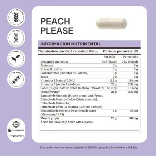 Matter Peach Please | Vitamina E y Ácido Hialurónico | 30 Cápsulas | Cuidado de la Piel | Suplemento Alimenticio