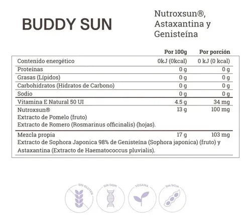 Matter Buddy Sun | NutroxSun®, Astaxantina y Genisteína | 60 Cápsulas | Antioxidantes para la Piel | Suplemento Alimenticio