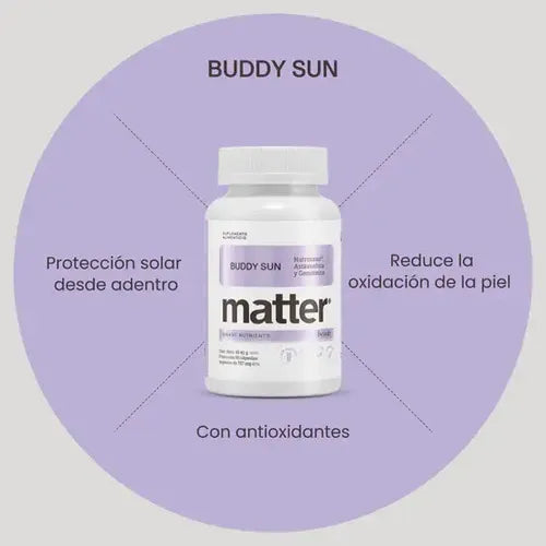 Matter Buddy Sun | NutroxSun®, Astaxantina y Genisteína | 60 Cápsulas | Antioxidantes para la Piel | Suplemento Alimenticio