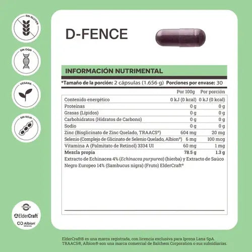 Matter D-Fence | Vitamina A, Zinc, Selenio, Equinácea y Saúco | 60 Cápsulas | Soporte Inmunológico | Suplemento Alimenticio