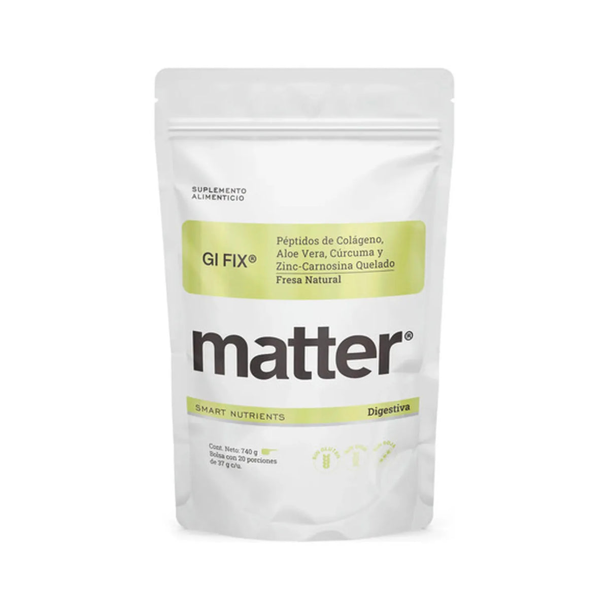 Matter Smart GI Fix | Péptidos de Colágeno, Aloe Vera y Cúrcuma | 740 g | Salud Digestiva y Bienestar Intestinal | Sabor Fresa | Suplemento Alimenticio