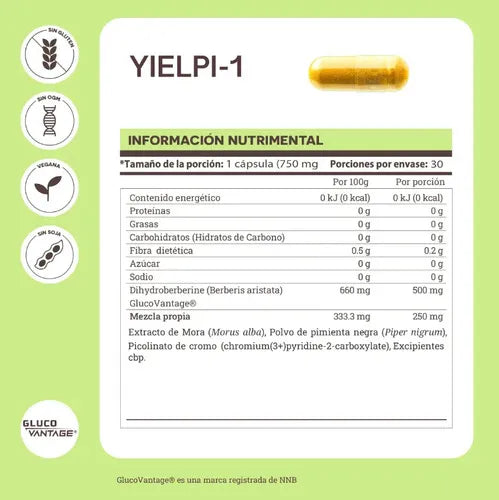 You Matter Yielpi-1 Berberina GlucoVantage | 750 mg | 30 Cápsulas | Equilibrio Metabólico y Control del Apetito | Suplemento Alimenticio
