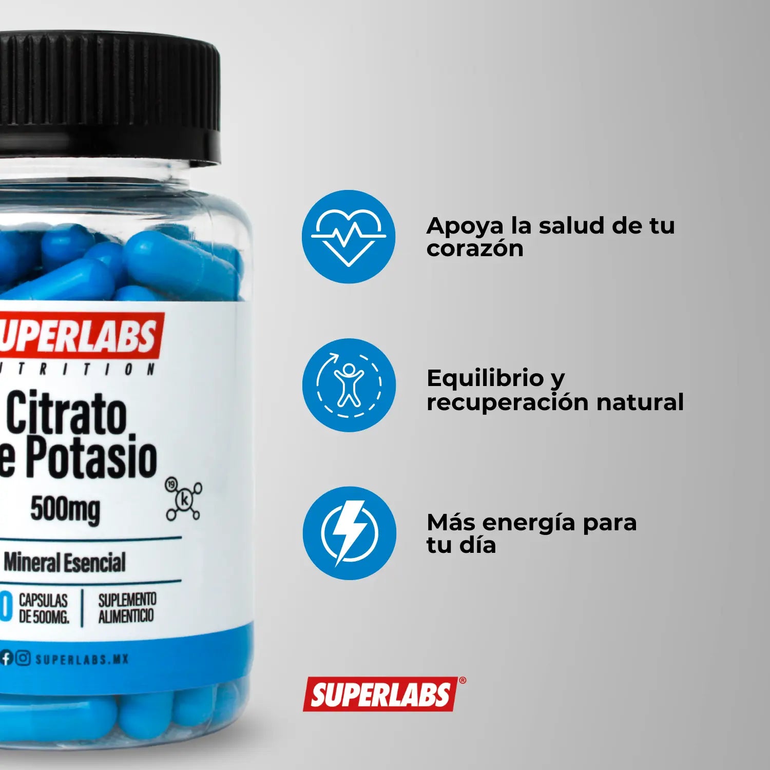 Superlabs Nutrition Citrato de potasio 500mg 100 Capsulas sfn