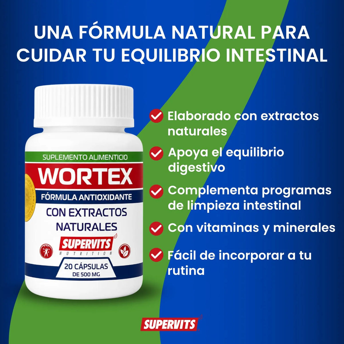 Supervits Suplemento Wortex, Desintoxicante, Desparasitante 20 Capsulas