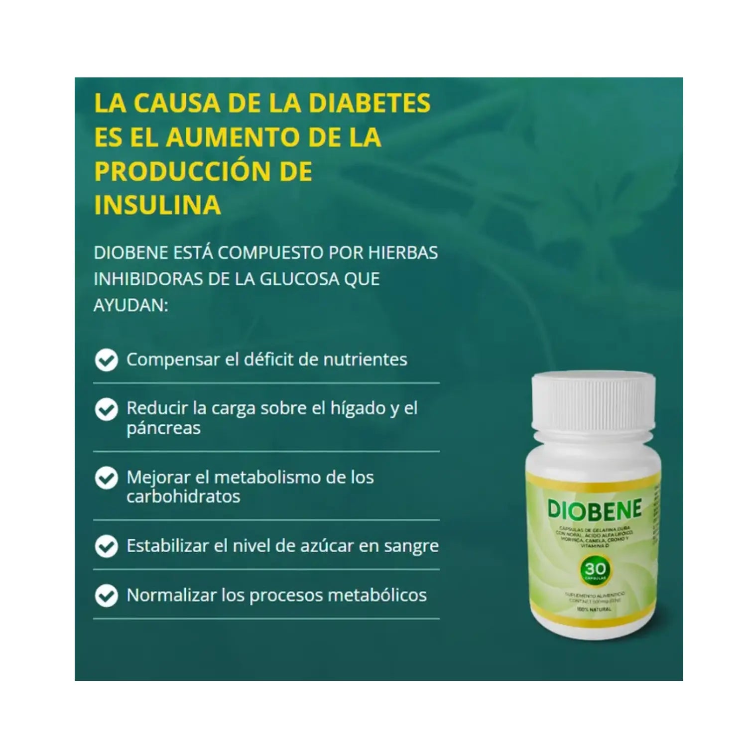 Suplemento Diobene Ayuda Mejorar La Diabetes 30 Cáps Sfn