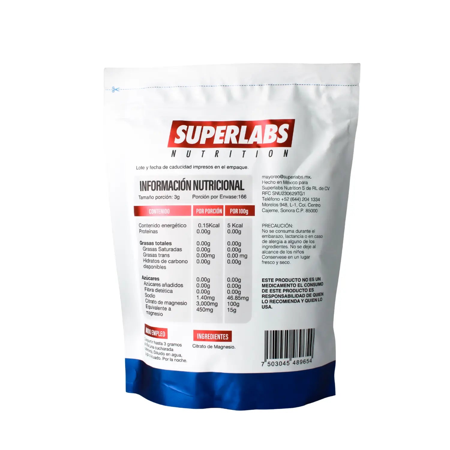 Superlabs Nutrition CITRATO DE MAGNESIO EN POLVO 500 gr