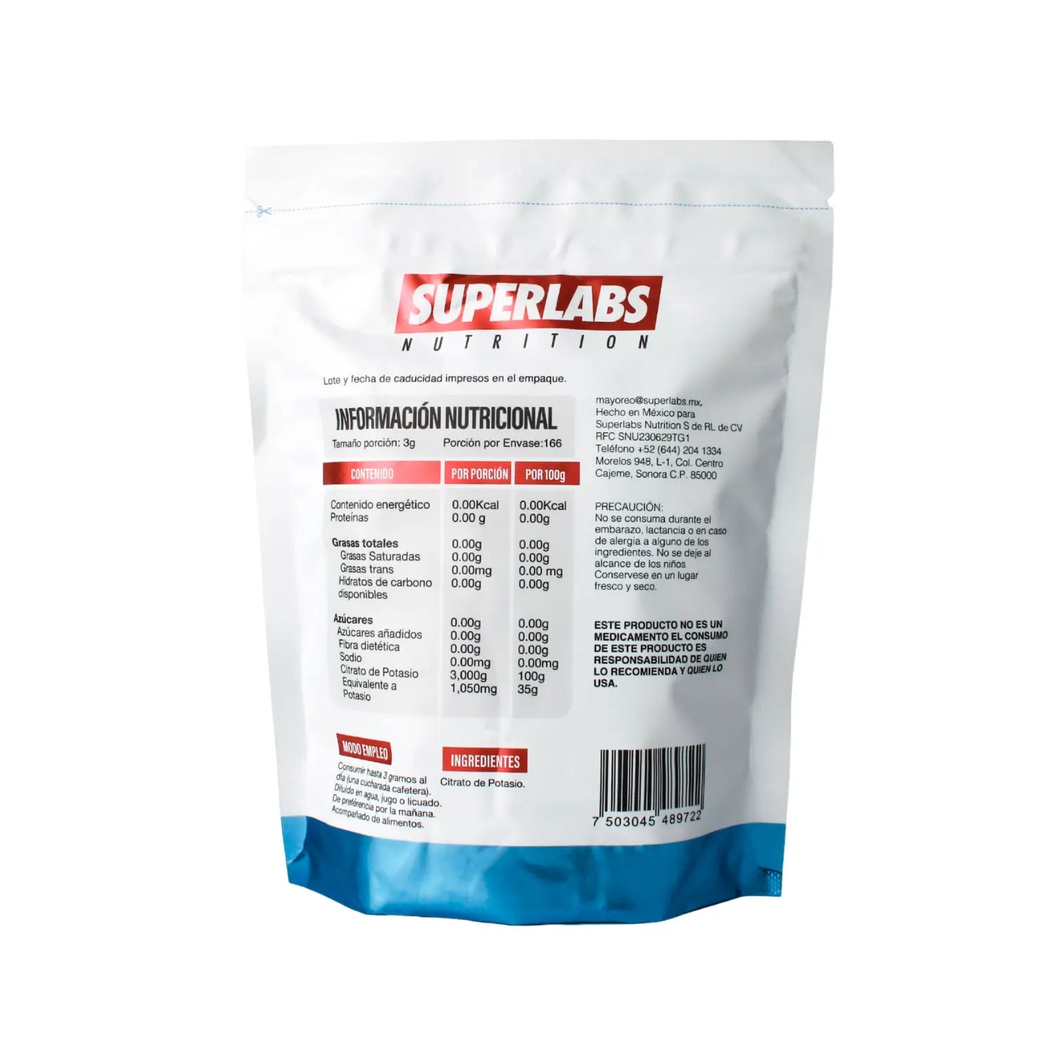 Superlabs Nutrition CITRATO DE POTASIO EN POLVO 500gr