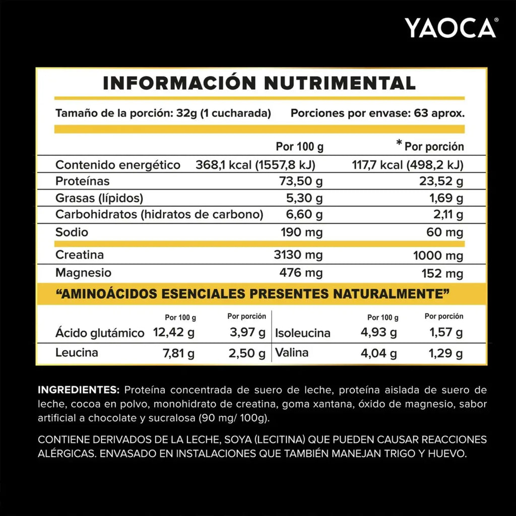 YAOCA Proteína Whey Polvo Chocolate 4.5lb