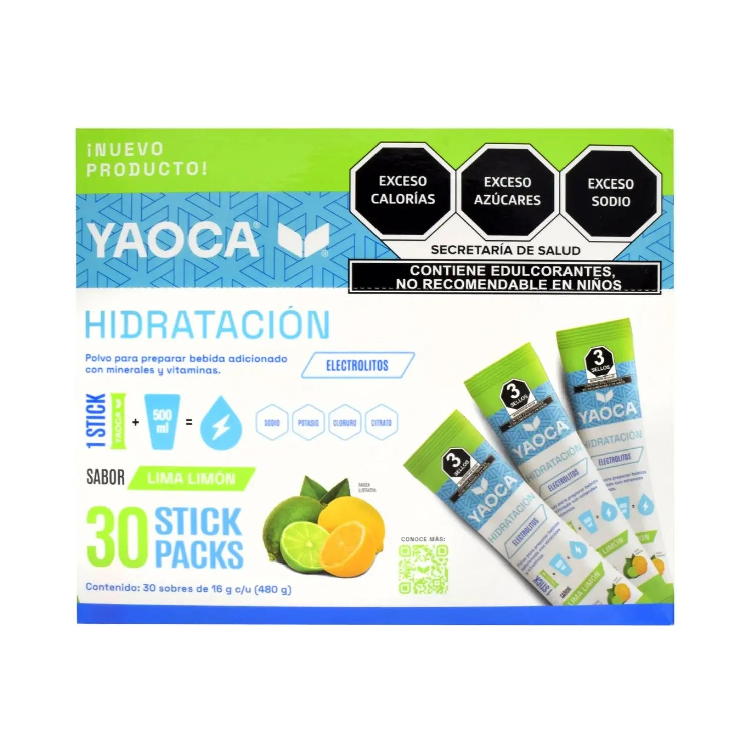 YAOCA Hidratación polvo Lima Limón 30 pack de 16g