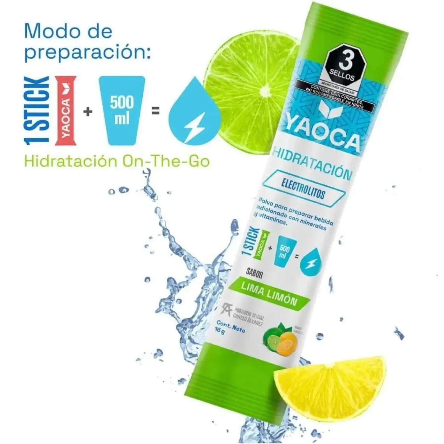 YAOCA Hidratación polvo Lima Limón 30 pack de 16g