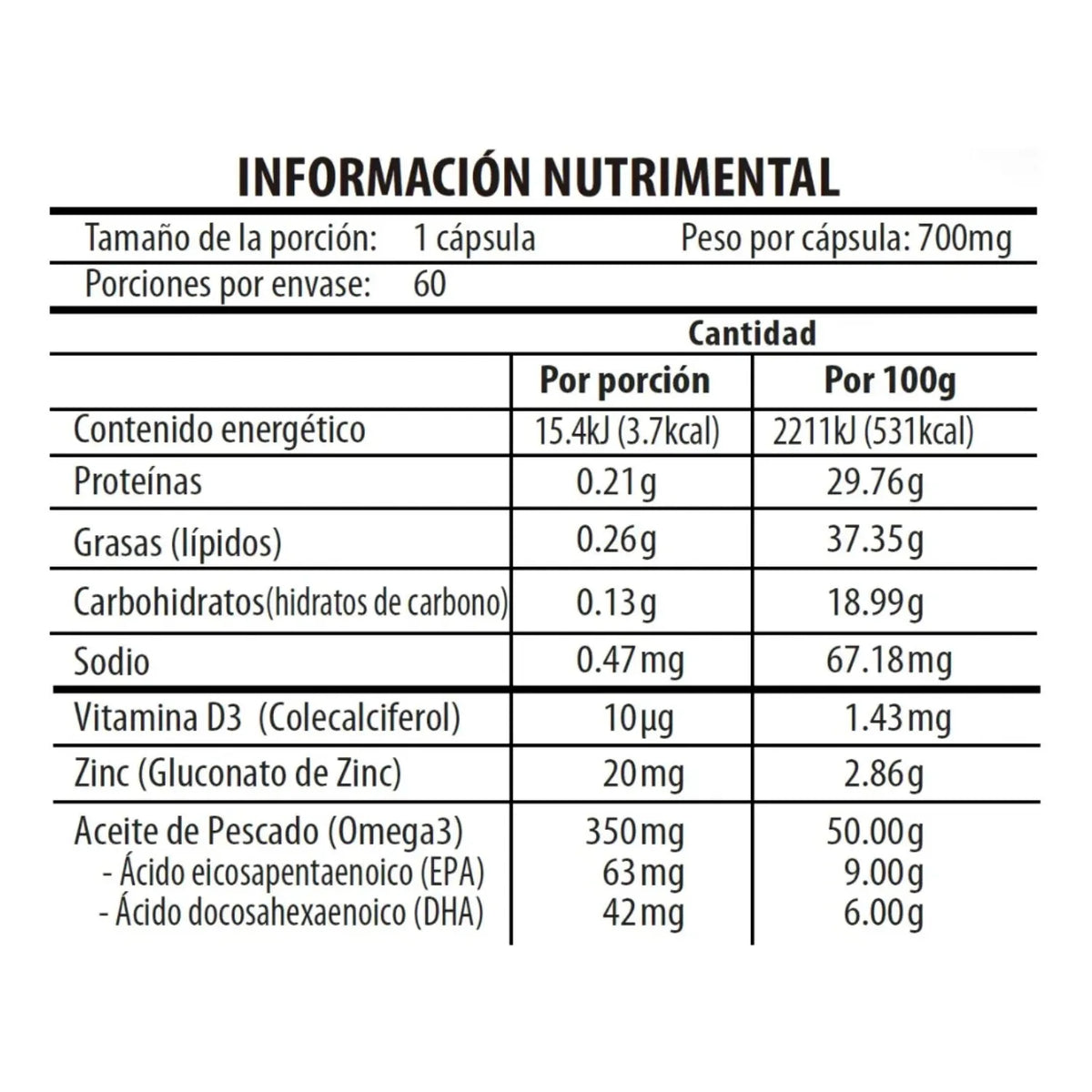 Naturagel Zinc Con Vitamina D3 Y Omega 3 60 Capsulas de 700mg