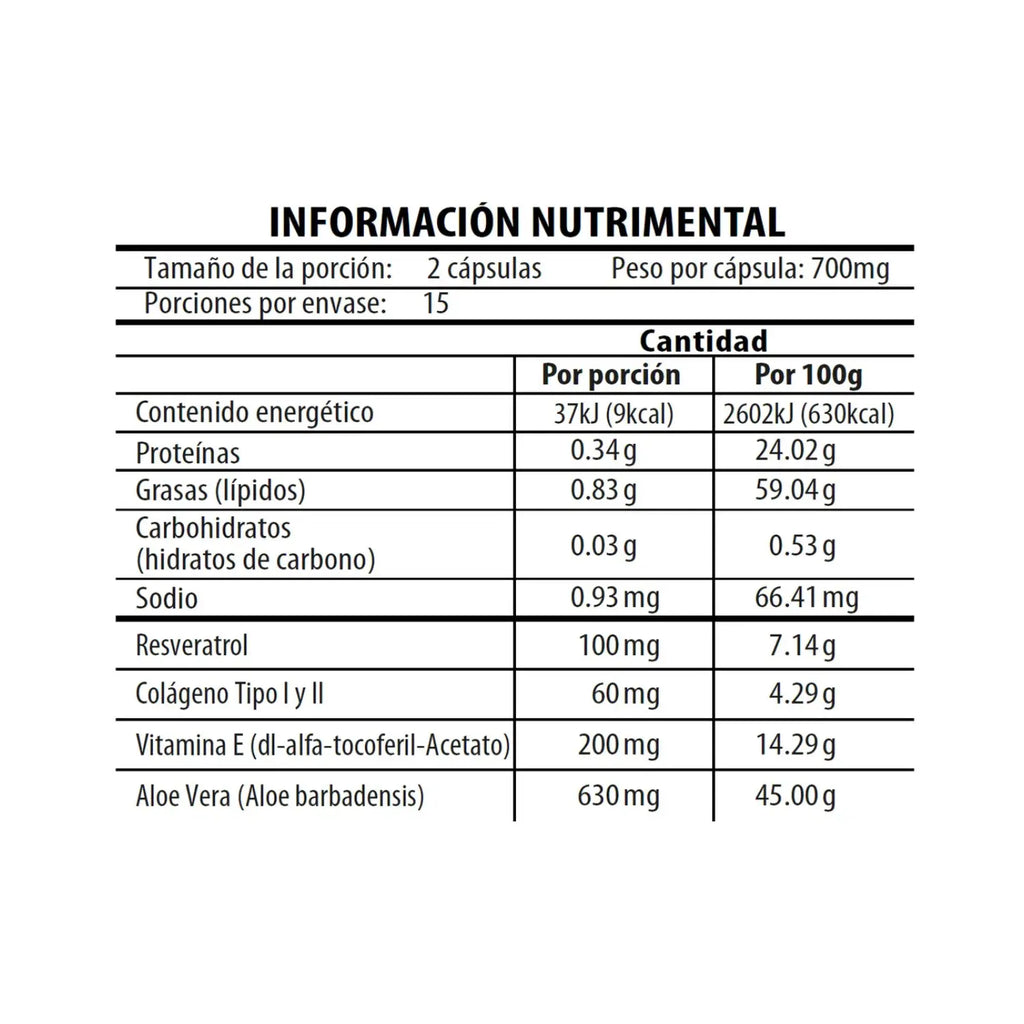 Naturagel Resveratrol Con Aloe Vera + Vitamina E + Colageno tipo I & II Con 30 Capsulas