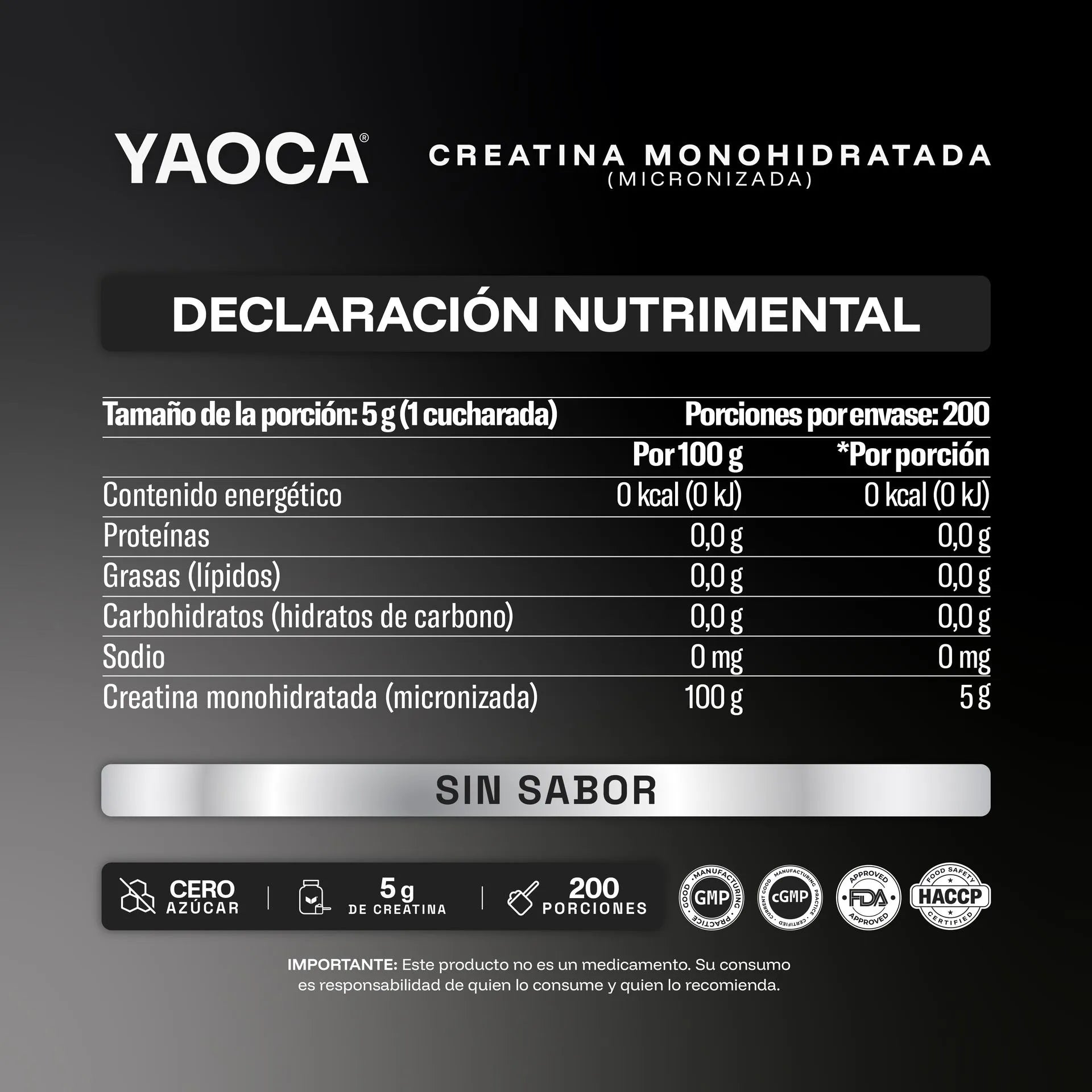 Creatina Monohidratada Micronizada En Polvo Alta Pureza  I Yaoca I 1 Kg I 200 Servicios I Sin Sabor I Sin Azúcar