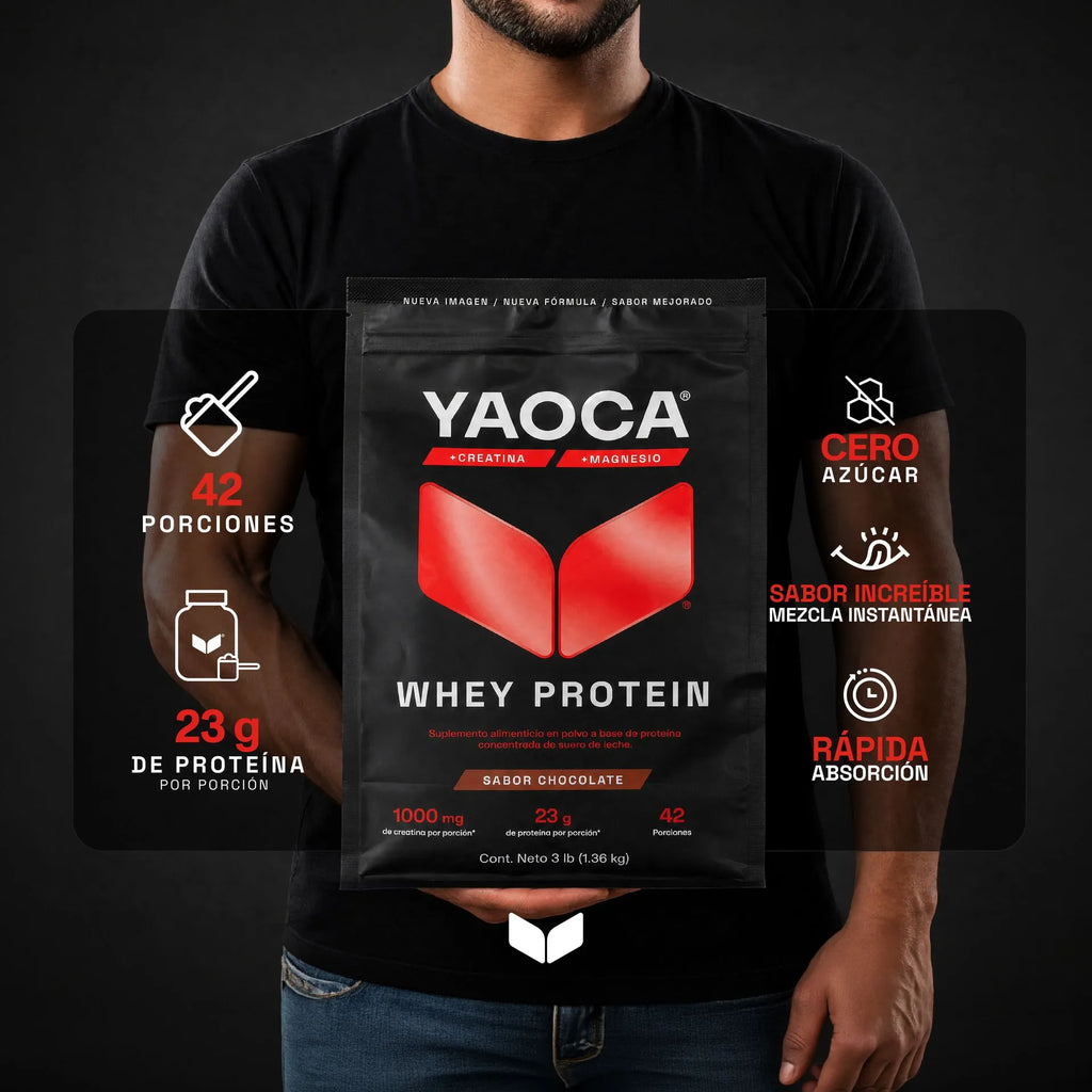 Whey Protein I Yaoca I 3 Lb I 42 Servicios I Sin Azúcar I Sabor Chocolate