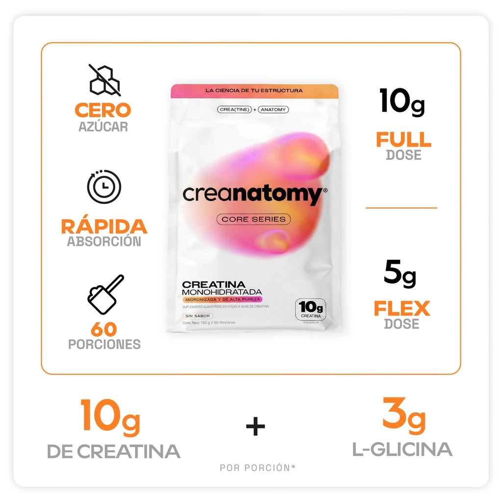 Creanatomy core series Creatina monohiidratada sin sabor 780gr, 60 porciones
