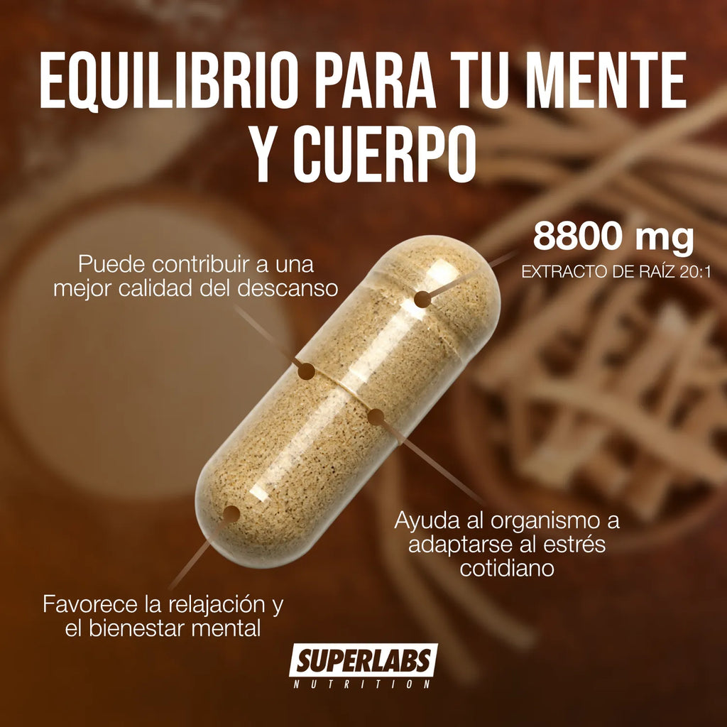 Ashwagandha 8800 mg Superlabs Nutrition 120 Cápsulas Extracto de Raíz 20:1 Suplemento Alimenticio para Estrés Relajación Energía y Bienestar General