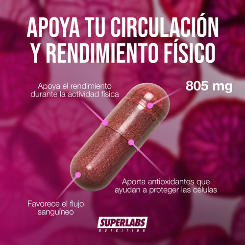 Betabel 805 mg Superlabs Nutrition 60 Cápsulas Suplemento Alimenticio con Antioxidantes para Energía Circulación y Rendimiento Físico