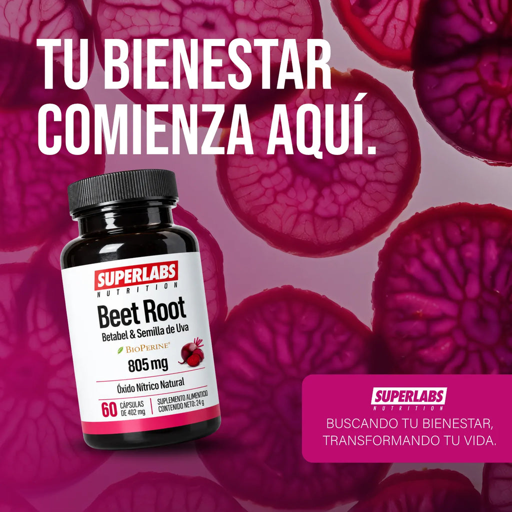 Betabel 805 mg Superlabs Nutrition 60 Cápsulas Suplemento Alimenticio con Antioxidantes para Energía Circulación y Rendimiento Físico