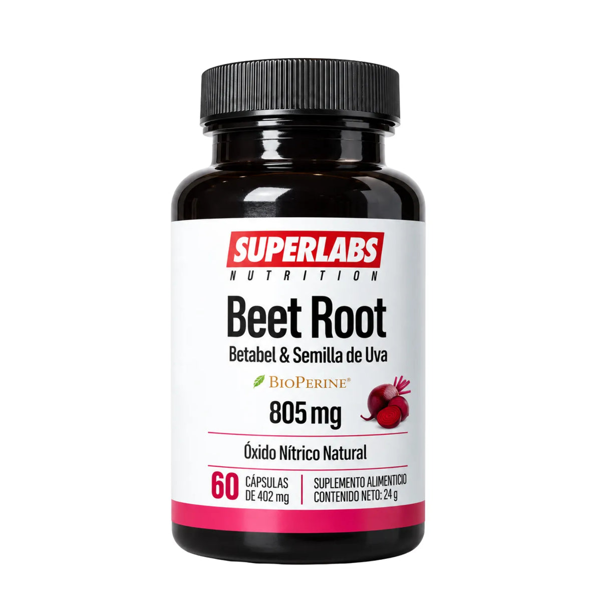 Betabel 805 mg Superlabs Nutrition 60 Cápsulas Suplemento Alimenticio con Antioxidantes para Energía Circulación y Rendimiento Físico