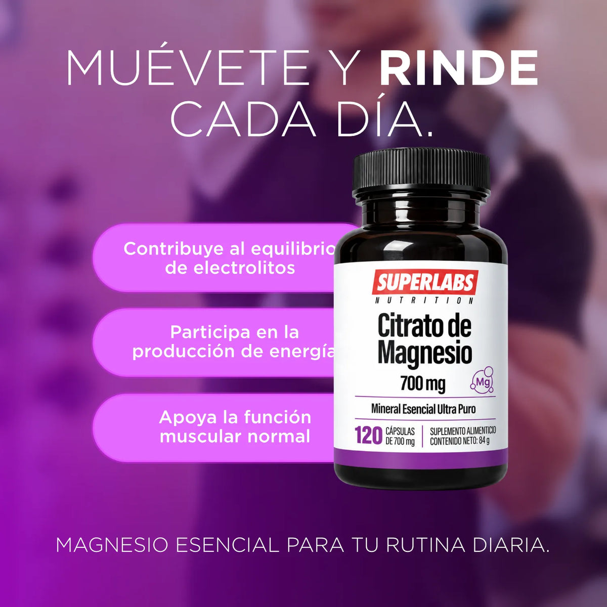 Citrato de Magnesio 325 mg Superlabs Nutrition 100 Cápsulas Suplemento Alimenticio para Función Muscular Sistema Nervioso y Equilibrio de Electrolitos