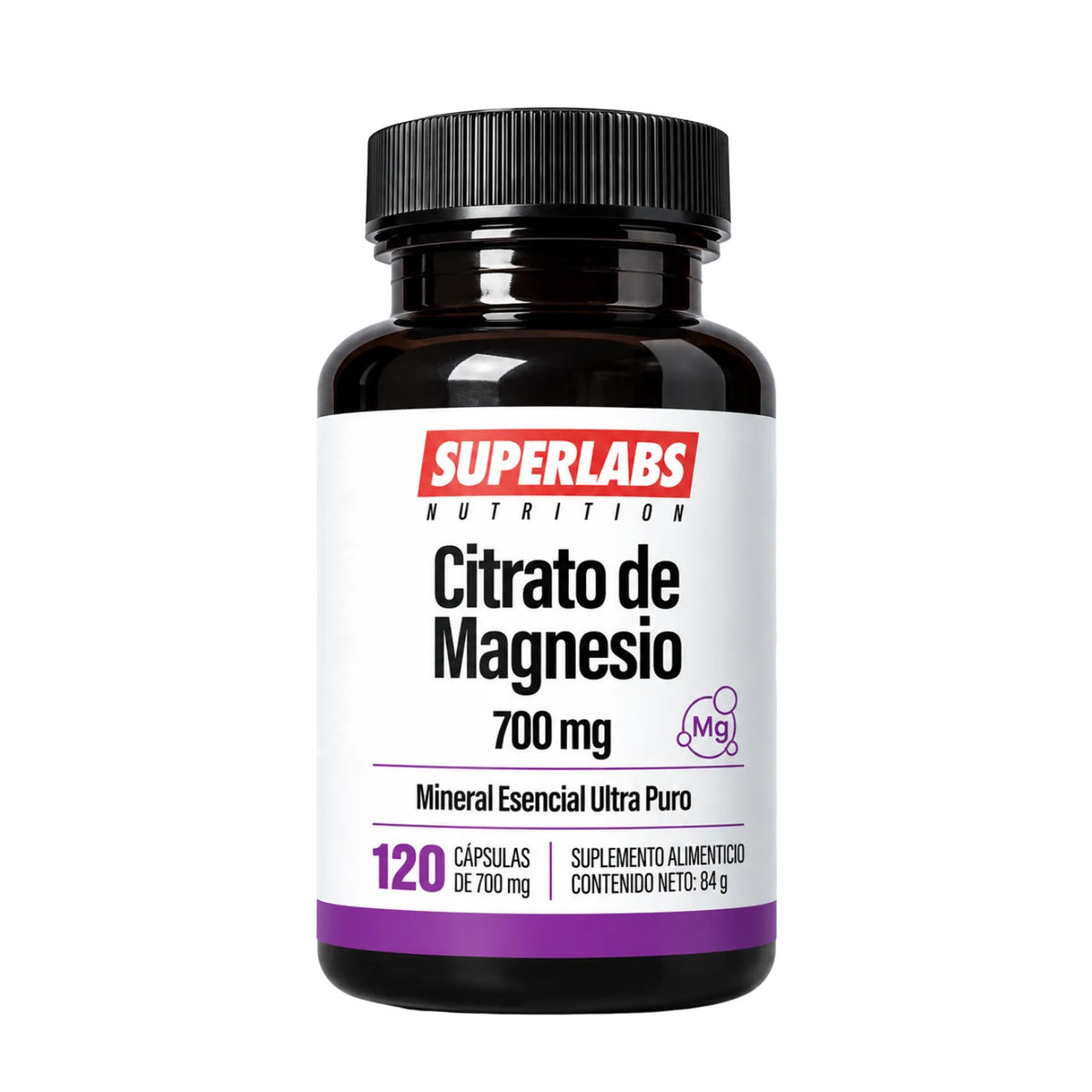 Citrato de Magnesio 325 mg Superlabs Nutrition 100 Cápsulas Suplemento Alimenticio para Función Muscular Sistema Nervioso y Equilibrio de Electrolitos