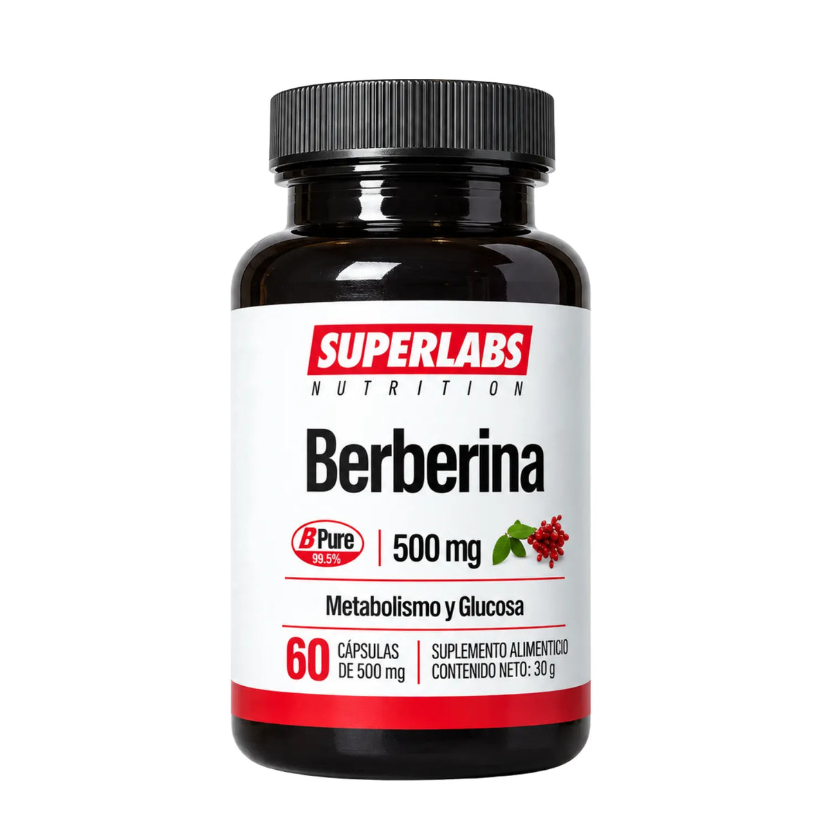 Extracto de Berberina 500 mg Superlabs Nutrition 60 Cápsulas Suplemento Alimenticio para Apoyo Metabólico y Bienestar Digestivo