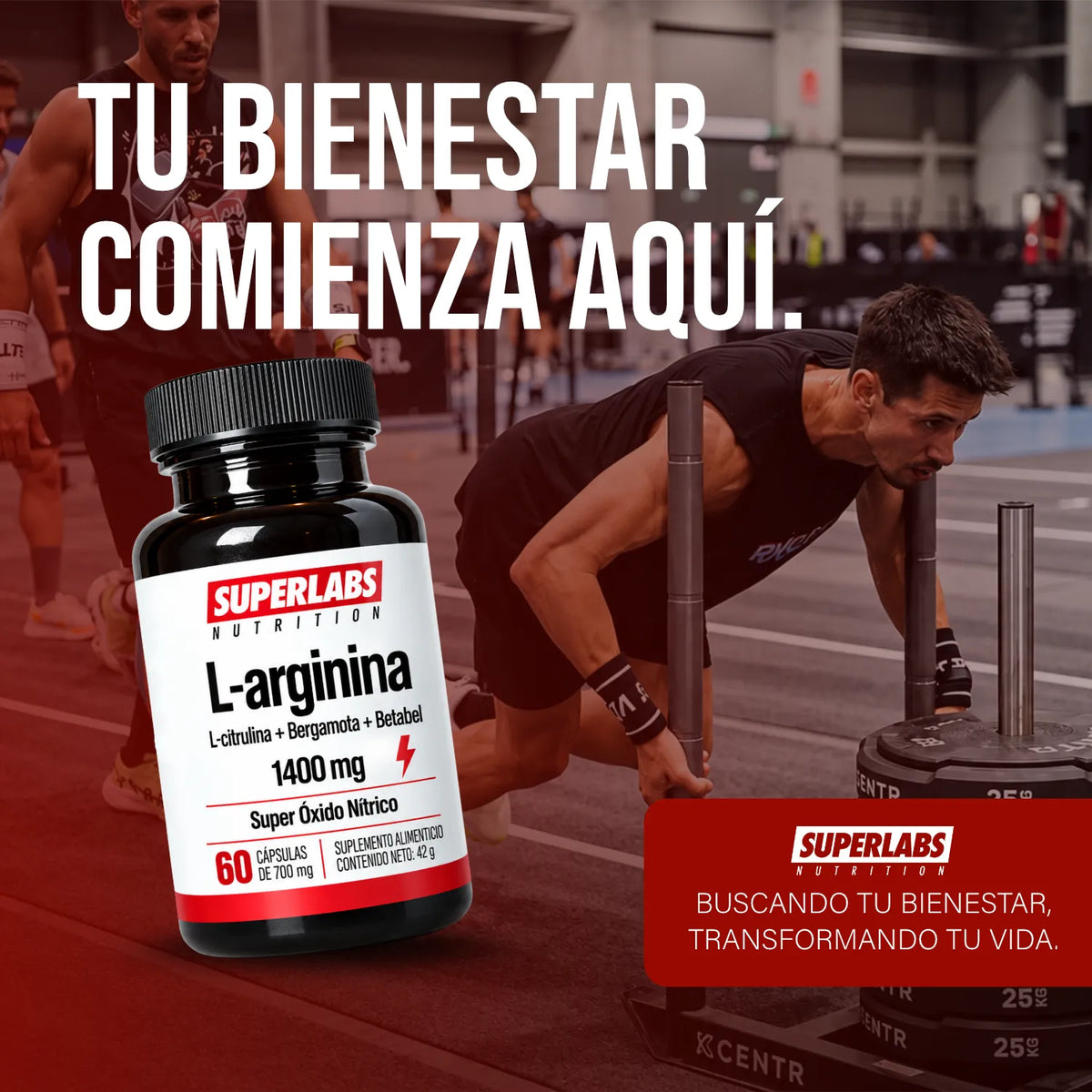 L-Arginina 1400 mg Superlabs Nutrition 60 Cápsulas Suplemento Alimenticio para Rendimiento Físico Circulación y Producción de Óxido Nítrico