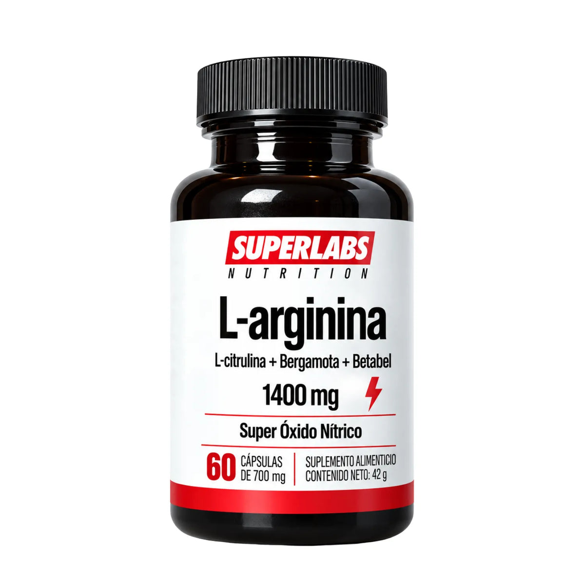 L-Arginina 1400 mg Superlabs Nutrition 60 Cápsulas Suplemento Alimenticio para Rendimiento Físico Circulación y Producción de Óxido Nítrico