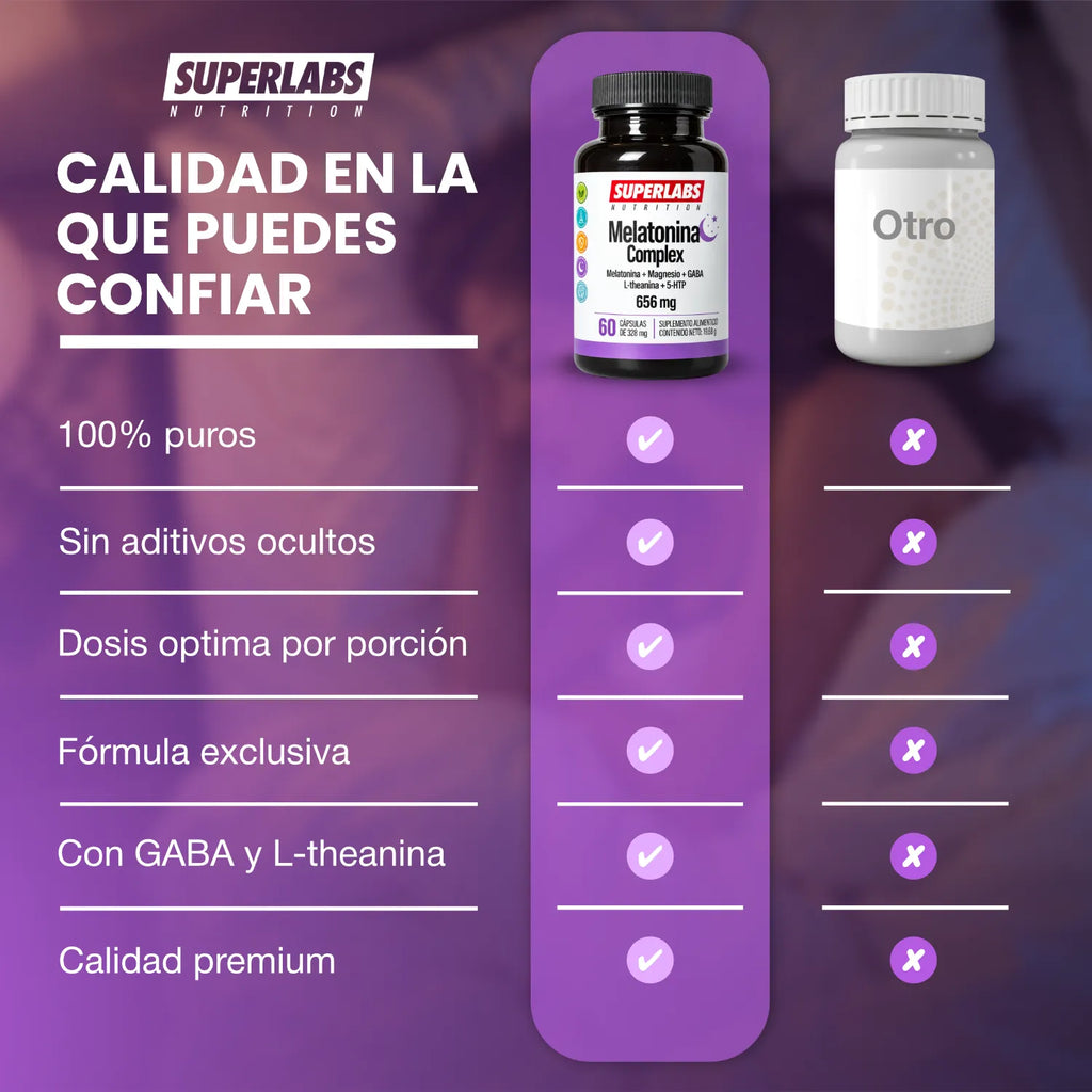 Melatonina Complex 586 mg Superlabs Nutrition con Magnesio GABA L-Teanina y 5-HTP Suplemento Alimenticio para Descanso Relajación y Sueño