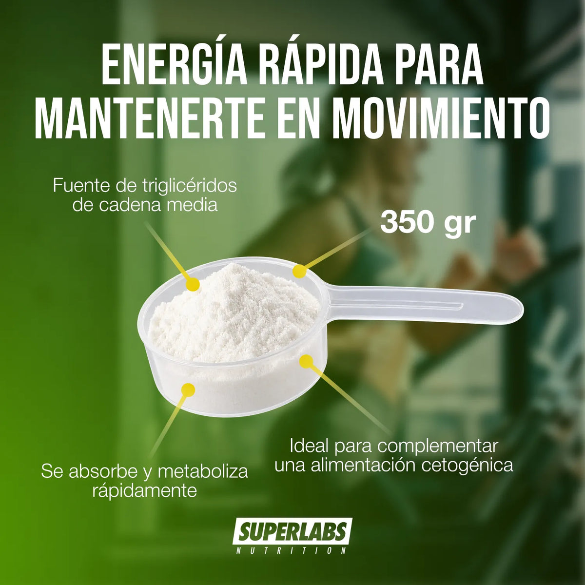 MCT Oil 350 g Superlabs Nutrition Aceite de Triglicéridos de Cadena Media Suplemento Alimenticio Fuente de Energía Rápida para Rendimiento y Dieta Keto