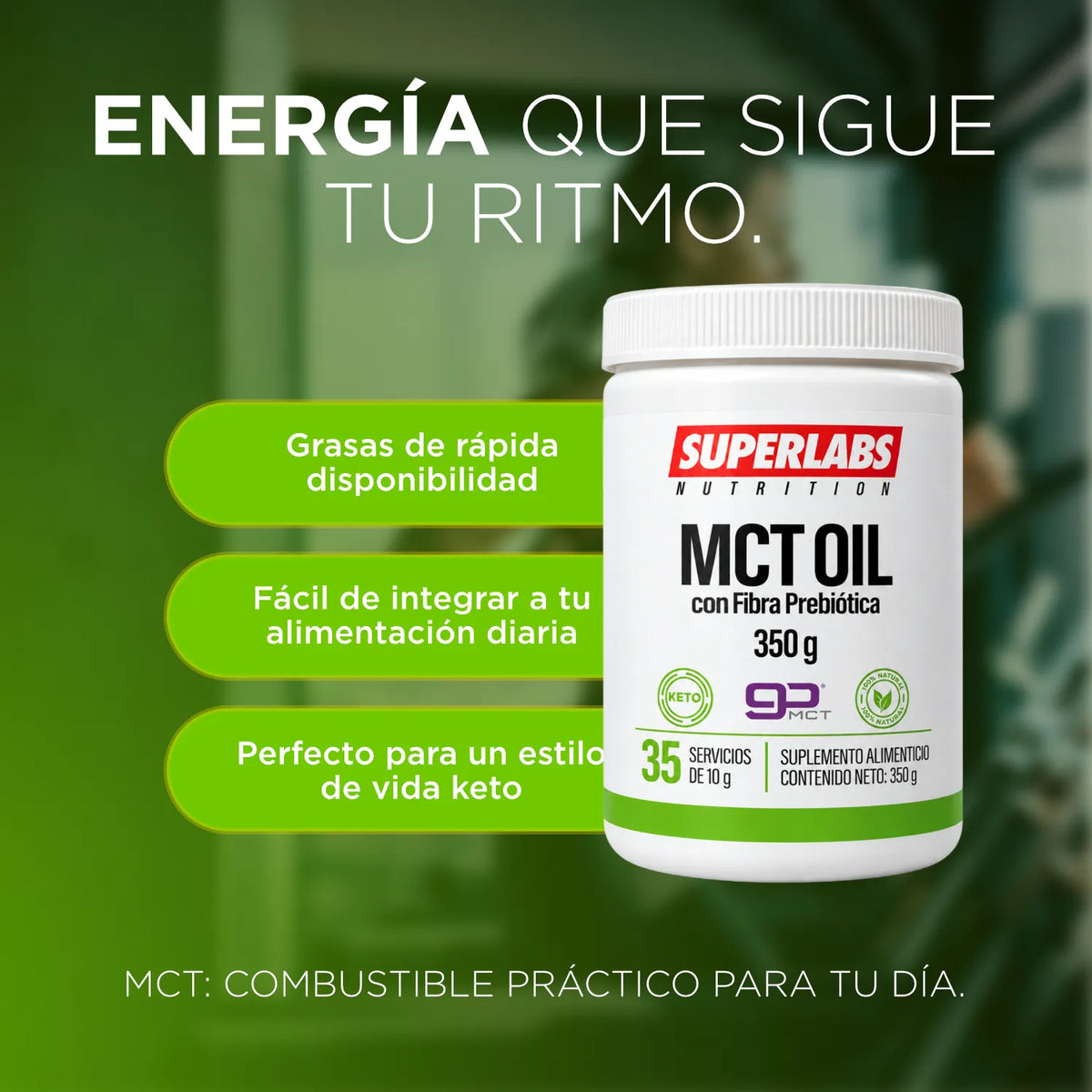 MCT Oil 350 g Superlabs Nutrition Aceite de Triglicéridos de Cadena Media Suplemento Alimenticio Fuente de Energía Rápida para Rendimiento y Dieta Keto
