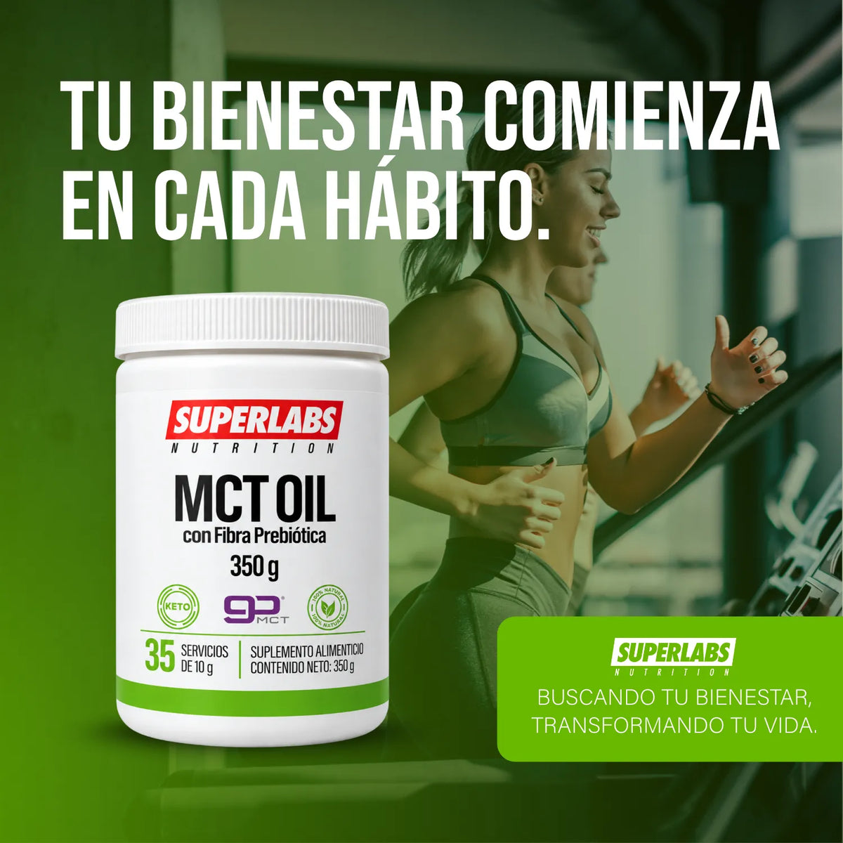 MCT Oil 350 g Superlabs Nutrition Aceite de Triglicéridos de Cadena Media Suplemento Alimenticio Fuente de Energía Rápida para Rendimiento y Dieta Keto