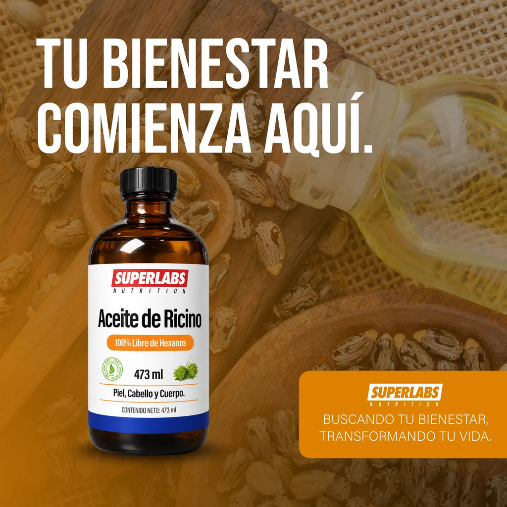 Aceite de Ricino 473 ml Superlabs Nutrition Castor Oil Aceite Natural para Cabello Pestañas Cejas Piel y Cuidado Corporal