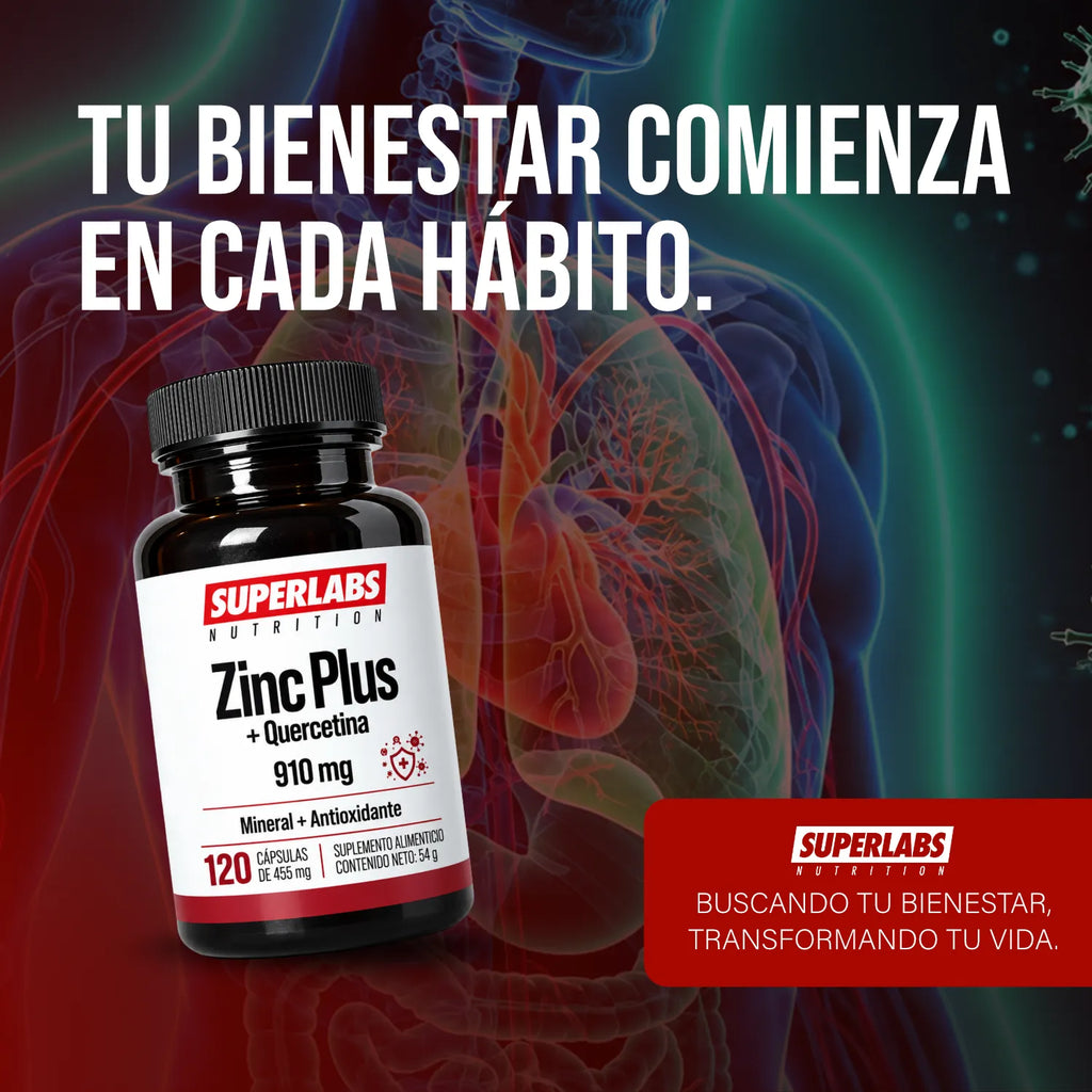 Zinc con Quercetina 910 mg Superlabs Nutrition 120 Cápsulas Suplemento Alimenticio Mineral y Antioxidante para Apoyo al Sistema Inmune