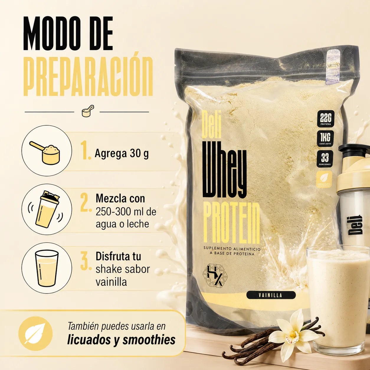 Holix Lab Whey Protein Deli 22g Proteína 1 Kg  Savor Vainilla