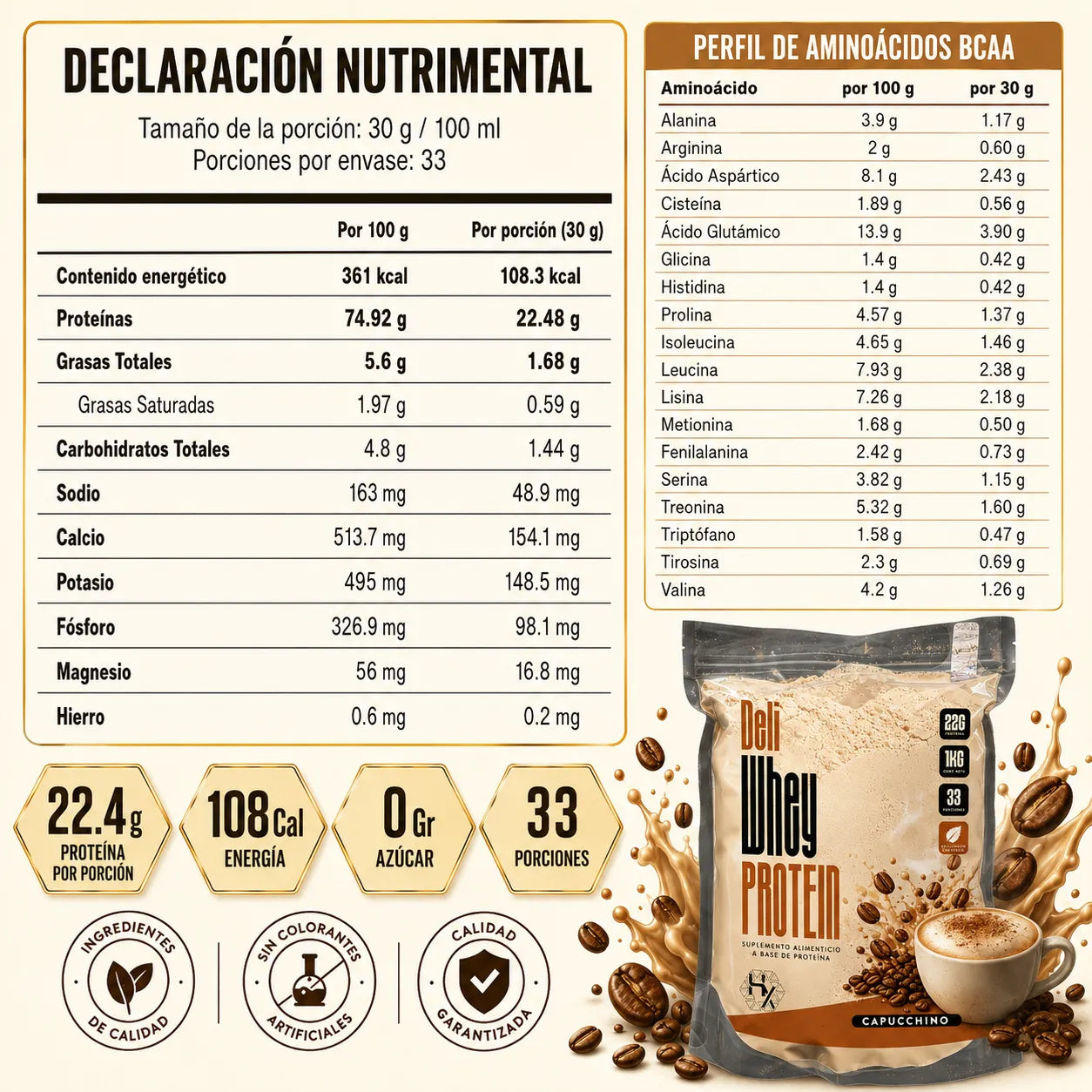 Holix Lab Whey Protein Deli 22g Proteína 1 Kg Sabor Capuccino