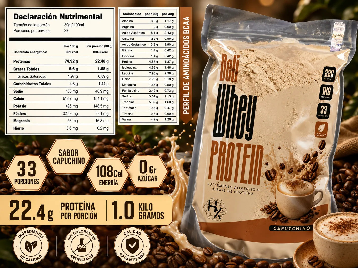 Holix Lab Whey Protein Deli 22g Proteína 1 Kg Sabor Capuccino