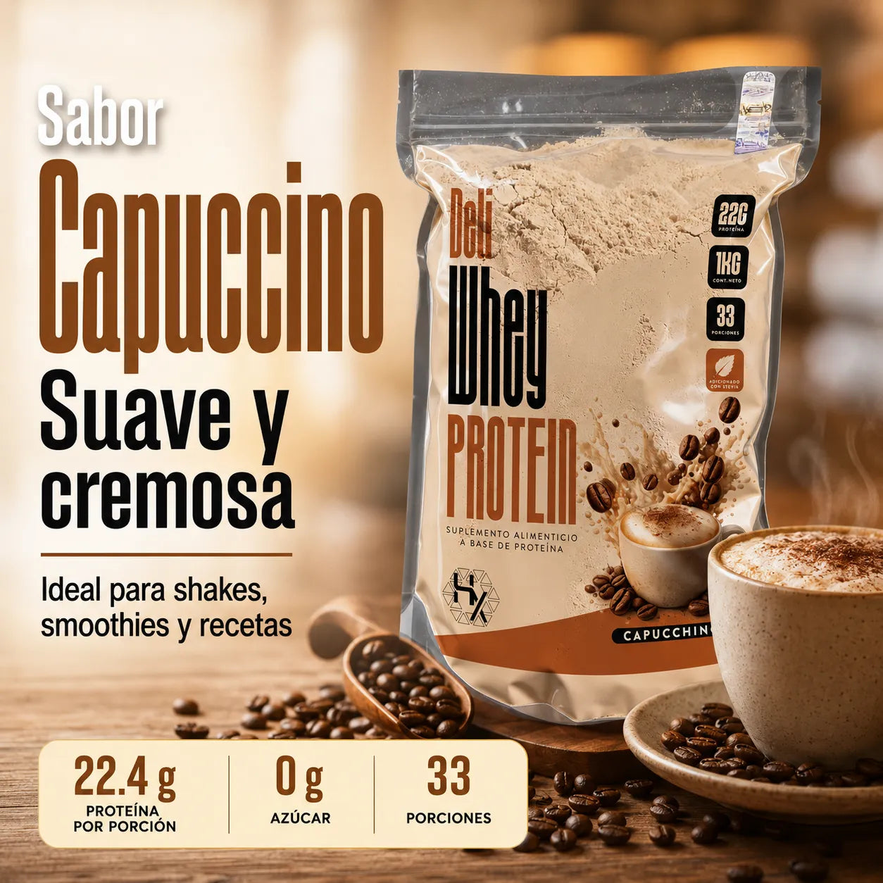 Holix Lab Whey Protein Deli 22g Proteína 1 Kg Sabor Capuccino