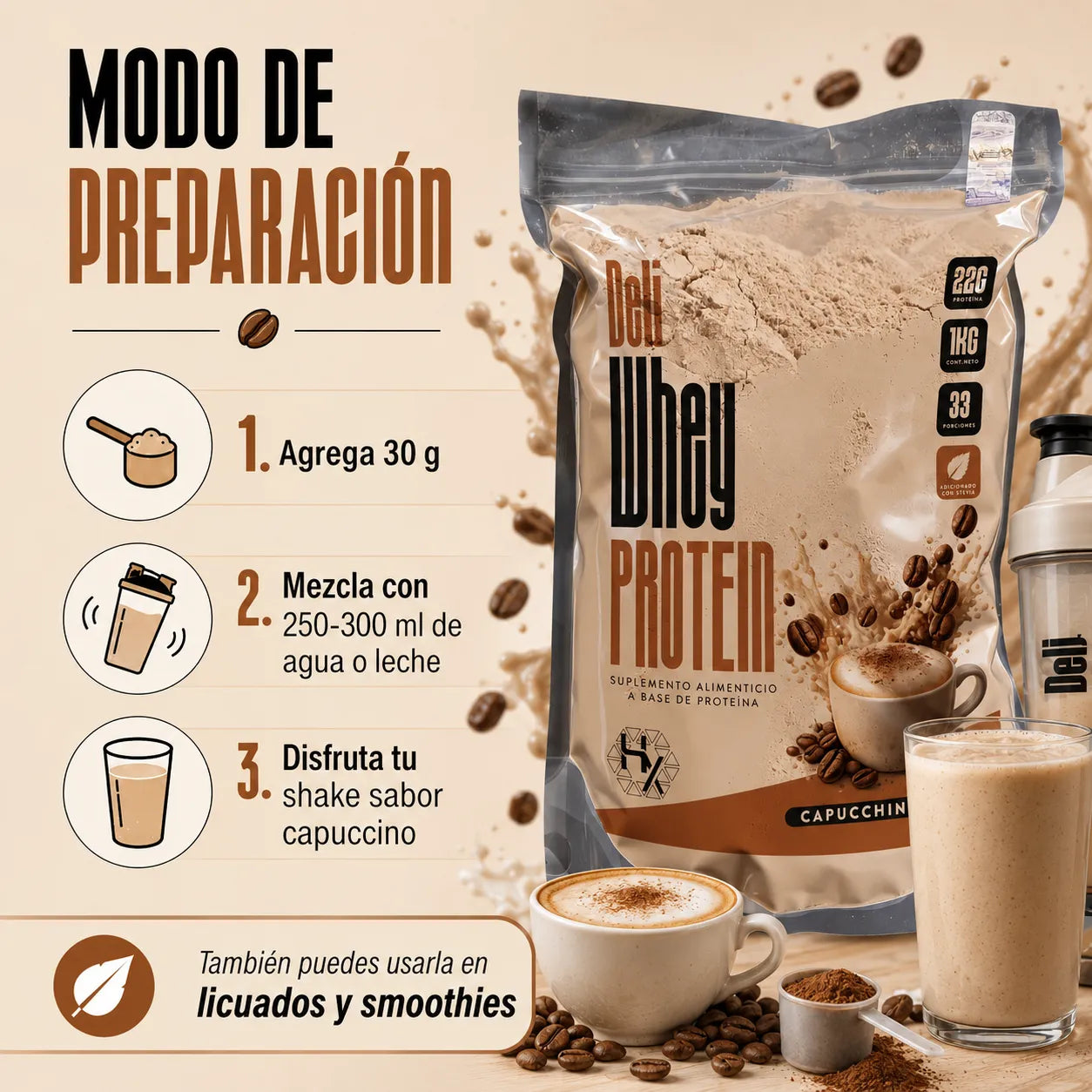 Holix Lab Whey Protein Deli 22g Proteína 1 Kg Sabor Capuccino