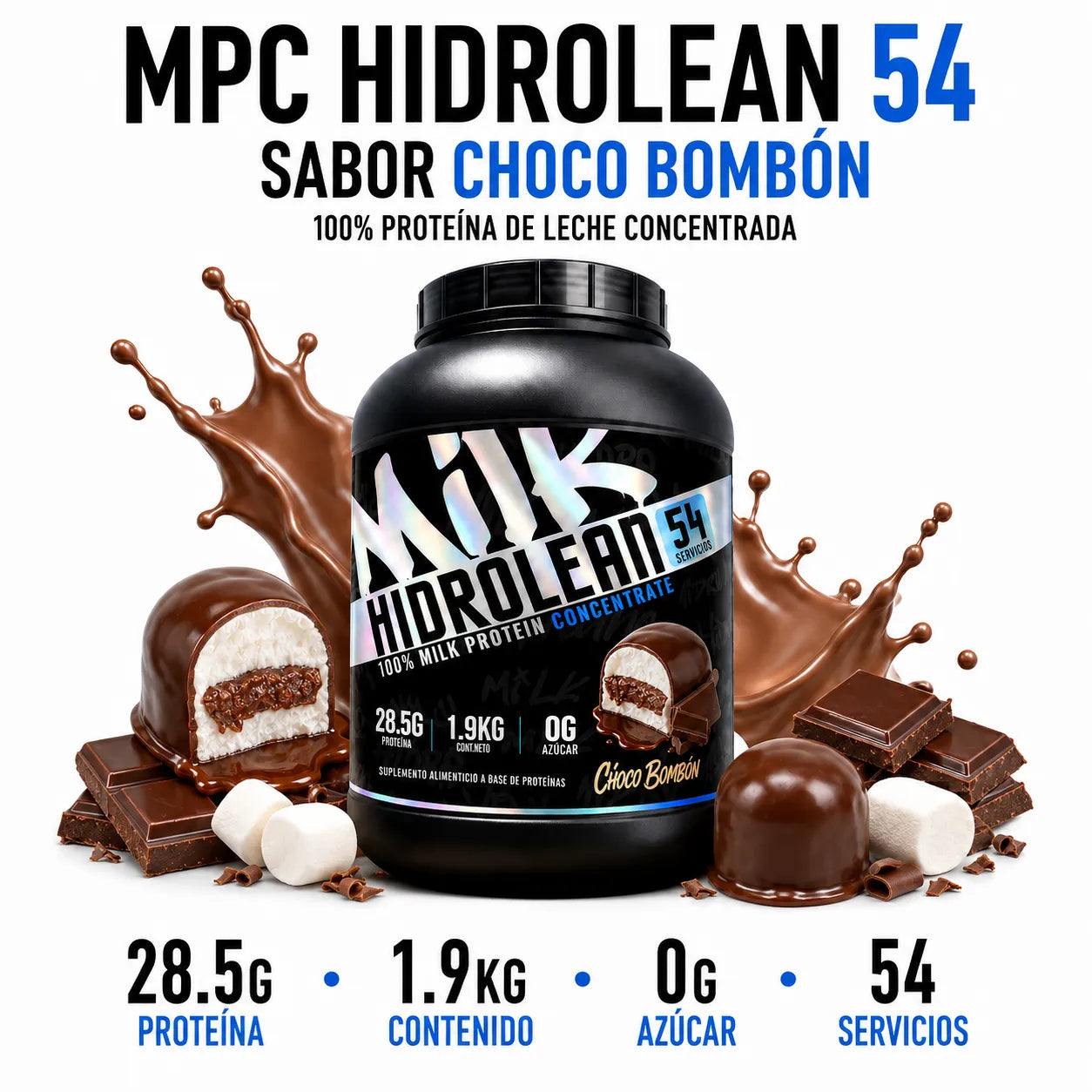 Holix Lab Proteína Milk Hidrolean Concentrada 1.9 Kg 54 Serv Choco Bombon